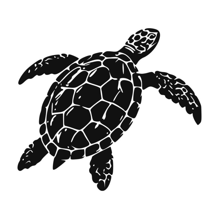 Sticker noir représentant une tortue marine nageant avec ses quatre nageoires déployées