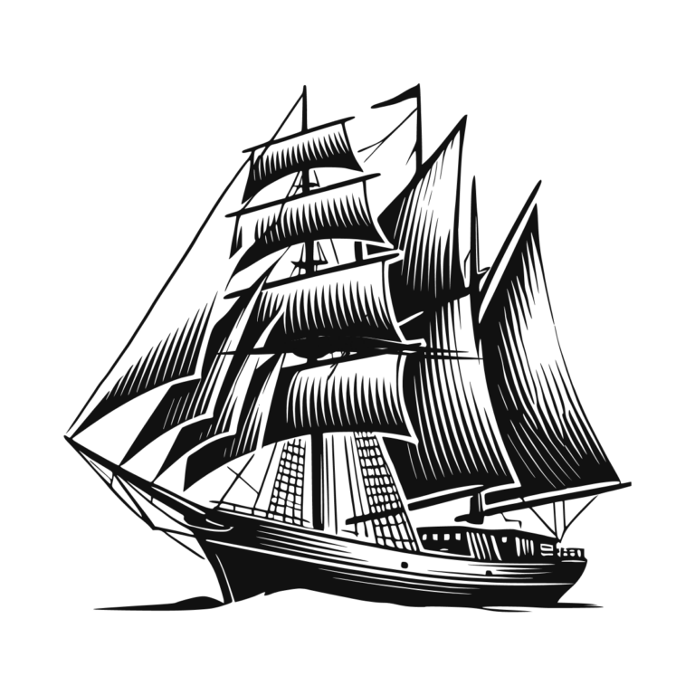 Sticker noir représentant un vieux gréement naviguant toutes voiles déployées