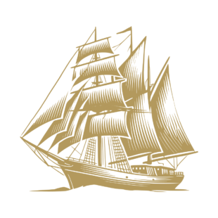 Sticker noir représentant un vieux gréement naviguant toutes voiles déployées - Imitation Or