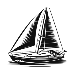 Sticker noir représentant un voilier de croisière naviguant toutes voiles déployées