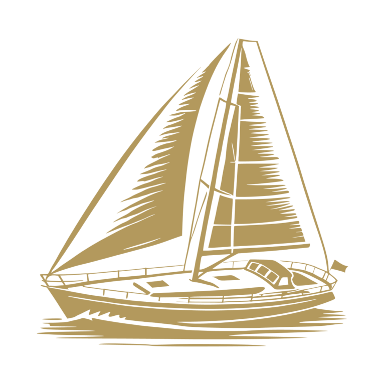 Sticker noir représentant un voilier de croisière naviguant toutes voiles déployées - Imitation Or