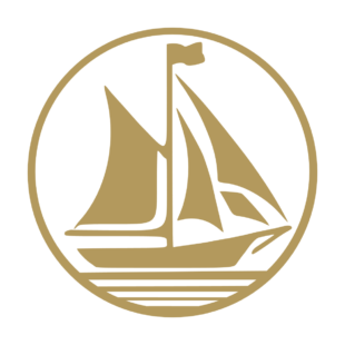Sticker adhésif représentant un voilier stylisé dans un médaillon circulaire, idéal pour une décoration nautique. Dimensions et couleur personnalisables. - Imitation Or