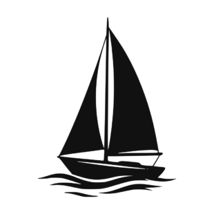 Sticker noir représentant un voilier en silhouette naviguant sur des vagues stylisées
