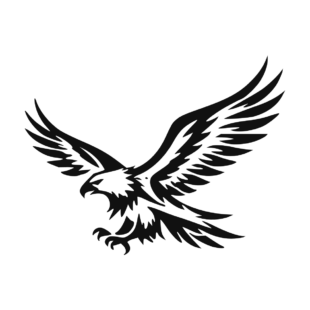 Sticker noir représentant un aigle tribal en vol avec les ailes largement déployées