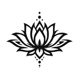 Sticker noir représentant une fleur de lotus tribale symétrique avec des ornements ponctués