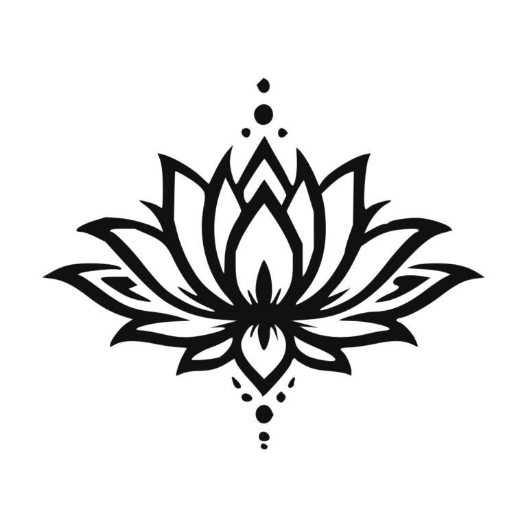 Sticker noir représentant une fleur de lotus tribale symétrique avec des ornements ponctués