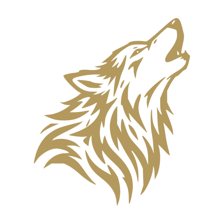 Sticker noir représentant une tête de loup tribal hurlant avec une fourrure aux lignes graphiques - Imitation Or