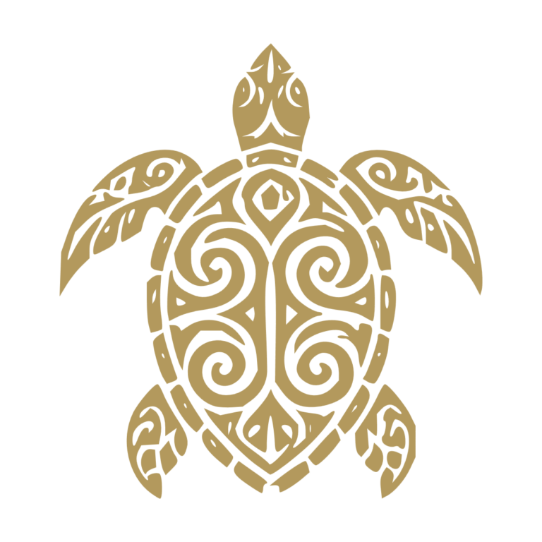 Sticker noir représentant une tortue tribale avec deux grandes spirales symétriques sur la carapace - Imitation Or