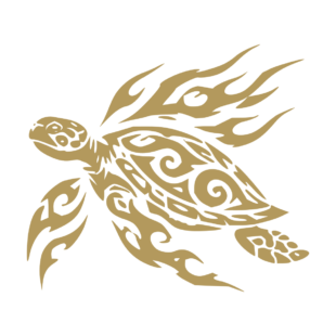 Sticker noir représentant une tortue tribale en mouvement avec des motifs en forme de flammes - Imitation Or
