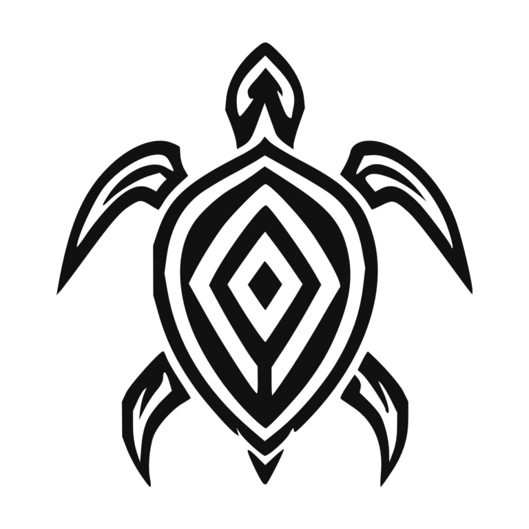 Sticker noir représentant une tortue tribale géométrique avec des losanges concentriques