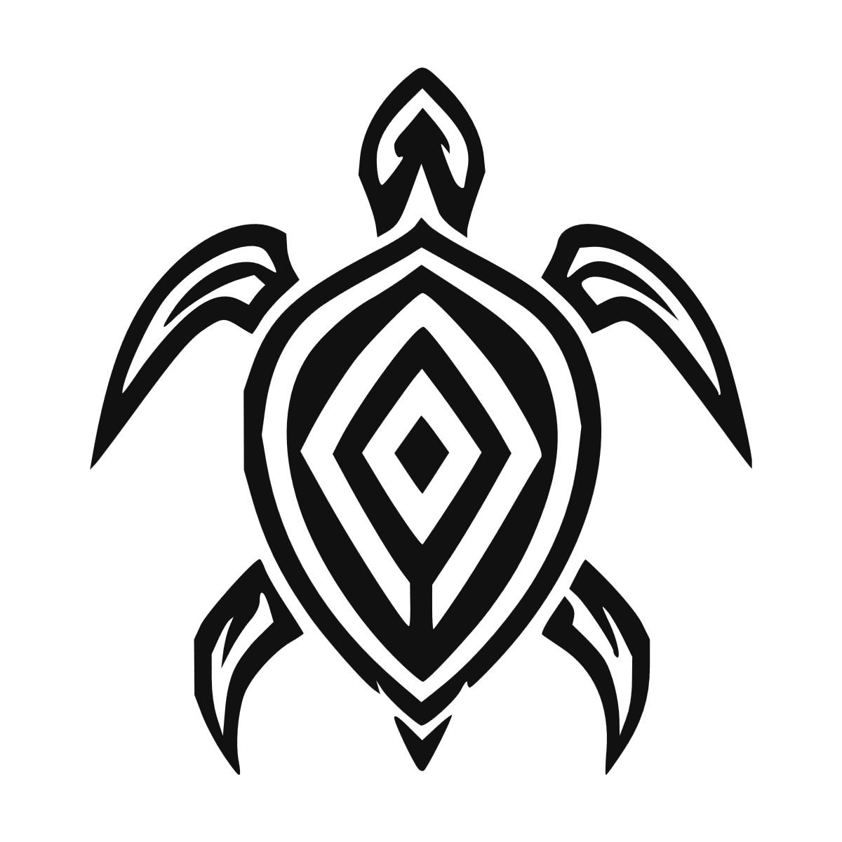 Sticker noir représentant une tortue tribale géométrique avec des losanges concentriques
