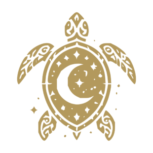 Sticker noir représentant une tortue tribale avec une lune et des étoiles dans sa carapace - Imitation Or
