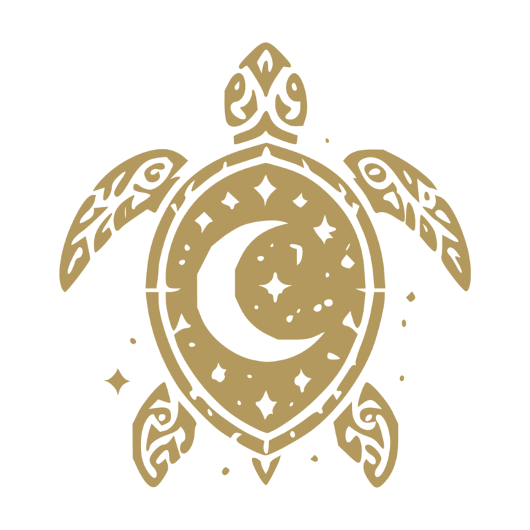 Sticker noir représentant une tortue tribale avec une lune et des étoiles dans sa carapace - Imitation Or