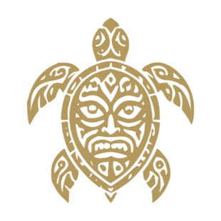 Sticker noir représentant une tortue tribale avec un masque tiki intégré au centre de la carapace - Imitation Or