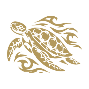 Sticker noir représentant une tortue tribale nageant au milieu de vagues aux lignes fluides - Imitation Or