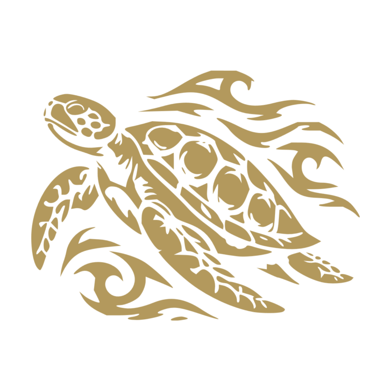 Sticker noir représentant une tortue tribale nageant au milieu de vagues aux lignes fluides - Imitation Or